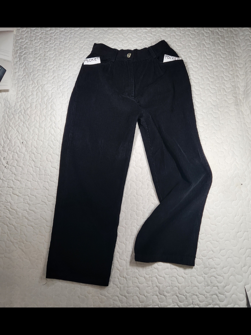 28" Y2K Corduroy Black Wide-Leg Jeans Vtg Pleated Soft Pants Preppy Old Money M
